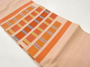 手織り紬切り嵌め横段に縞模様織出し名古屋帯